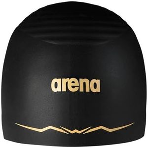 Arena Aquaforce Wave Uniseks siliconen badmuts voor dames en heren, accessoires voor zwemmen of wedstrijdtraining, zwart/goud, maat M