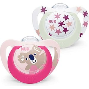 NUK Star Baby fopspeen set van 2 | 18-36 maanden | dag en nacht fopspeen | BPA-vrije siliconen | Koala roze