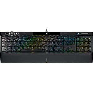 Corsair K100 RGB optisch mechanisch gaming-toetsenbord (CORSAIR OPX RGB-schakelaars, afneembare magnetische polssteun van kunstleer, toetsen van polycarbonaat) zwart