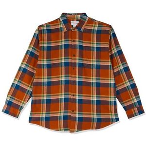 Amazon Essentials Flanellen overhemd met lange mouwen voor heren (verkrijgbaar in grote maat), geruite stof, roestblauw, oranje, maat XXL