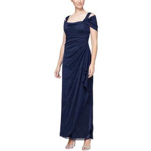 Alex Evenings Lange koude schouderjurk (kleine en normale maten) jurk voor dames, donkerblauw met pailletten, 46 maat klein, Donkermarineblauw met pailletten.