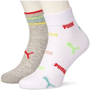 PUMA All Over Print Quarter sokken, jongens-logo-opdruk, uniseks, kinderen, wit/grijs melange