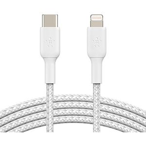 Belkin Lightning-kabel met gevlochten ommanteling (Boost Charge Lightning naar USB-kabel voor iPhone, iPad, Airpods; MFI-gecertificeerde oplaadkabel voor iPhone, Lightning (1 m, wit)