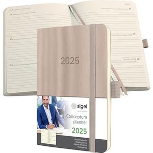 SIGEL Conceptum C2531 Agenda semainier 2025, env. A6, taupe, couverture souple, 176 pages, élastique, passant pour stylo, pochette d'archives, certifié PEFC, Conceptum