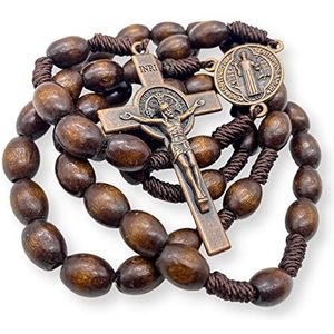 Nazareth Store Houten rozenkrans van Sint-Benedictus - Houten kralenketting - medaille en kruis van Sint-Benedictus - fluwelen tas, zinklegering, zonder edelsteen, groot, zink, geen edelsteen, Zink,