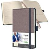 SIGEL C2452 weekkalender 2024 lederlook ca. A6 taupe hardcover 176 pagina's elastische penlus archieftas PEFC gecertificeerd