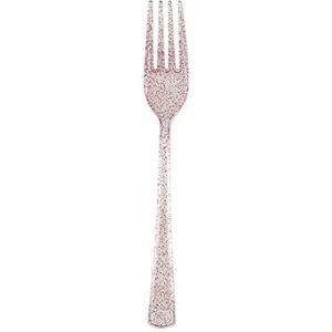Unique - 23671 herbruikbare kunststof vorken - roze gesorteerd met kleurrijke pailletten - 18 stuks (1 stuk)