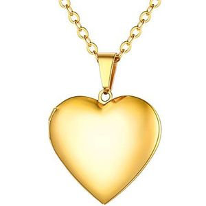 U7 Gepersonaliseerde foto medaillon ketting in hartvorm voor vrouwen en meisjes, gepersonaliseerde afbeelding aan de binnenkant, gegraveerd beschikbaar, zilver/goud/roségoud, verstelbaar, 50,8 tot