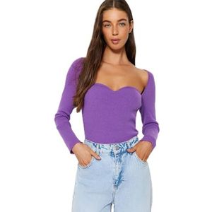Trendyol Pull basique en tricot pour femme Coupe ajustée, violet, S