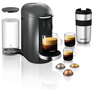 KRUPS Nespresso Vertuo Plus XN900T koffiecupmachine - CENTRIFUSIE -technologie, Roterende cups voor het perfect zetten van Alto, koffie, Gran Lungo en Espresso,titanium/roestvrij staal.