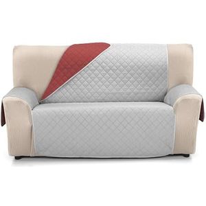 Martina Home Bankovertrek, gewatteerd, omkeerbaar, amber, 2-zits, XL, rood/grijs