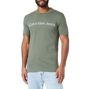 Calvin Klein Jeans Slim T-shirt voor heren met institutioneel logo S/S, tijm/wit glanzend, XXS, Tijm/glanzend wit