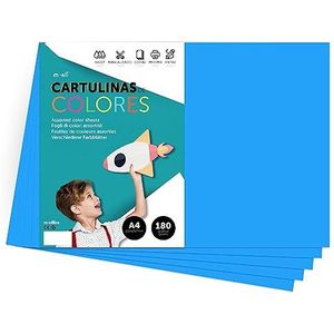 Kleurrijk karton, A4, intensieve kleuren, 180 g, kleurrijke vellen voor handwerk, print je creatieve documenten en tekeningen, kleurrijke vellen A4 · m-office (25 vellen, middenblauw)