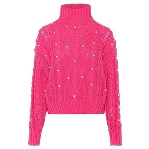 faina Dames coltrui met lange mouwen en parels van polyester voor dames, roze, maat XL/XXL, roze, XL, Roze