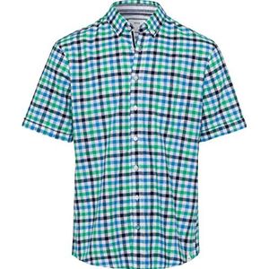 BRAX Style Dan C Cotton Linen Slub hemd korte mouwen geruit heren overhemd, clover