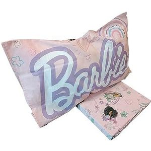 hermet Barbie Dekbedovertrek voor eenpersoonsbed, roze, zak + kussensloop, 100% katoen, beddengoed voor meisjes, officieel product