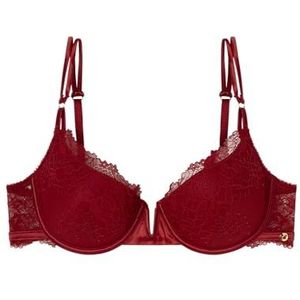 Women'secret La Vecina Rubia Noël Lace gewatteerde damesbeha, rood, 90B dames, rood, één maat, Rood