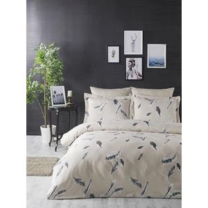 Nuit Des Rêves Elegant Ranforce Parure de lit double (200 x 200 cm), 100% coton, crème et gris, 2 taies d'oreiller (80 x 80 cm), lavable en machine, élégante et confortable