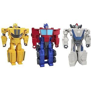 Transformers Set van 3 1-Step-Flip Autobots, Wheeljack, Bumblebee en Optimus Prime figuren, 10 cm