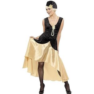 Smiffys Gatsby Girl jaren 20-kostuum zwart goud jurk hoed en halsketting parel