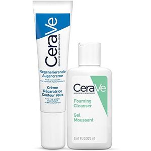 CeraVe Repair Eye Cream Kit met hyaluronzuur en niacinamide, 14 ml + hydraterende reisreiniger voor normale tot droge huid, 20 ml