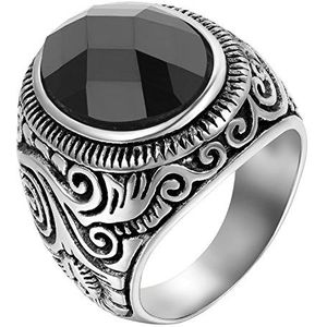 OIDEA Verlovingsring voor heren van roestvrij staal in vintage-stijl, zwart en zilver, maten 54 tot 76, roestvrij staal