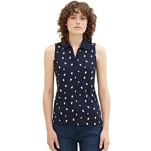 TOM TAILOR 1037379 Poloshirt voor dames, 32674 - marineblauw en gebroken wit gestippeld motief