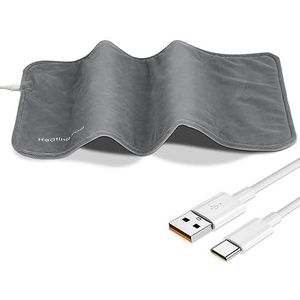 Draagbaar 5 V USB verwarmingskussen met 3 warmtestanden, wasbaar, groot verwarmingskussen 30 x 60 cm, verwarmde deken ter verlichting van rug, nek, schouders en krampen, grijs