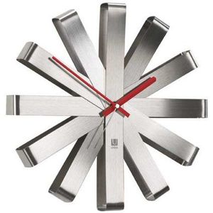 UMBRA Ribbon Clock wandklok Ribbbon, van metaal, kleur nikkel, afmetingen: 30,5 cm diameter x 5,7 cm dikte