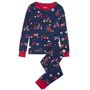 Hatley Organic Cotton Lange Mouw Bedrukte Pyjama-set voor jongens, Rode landbouwtractoren