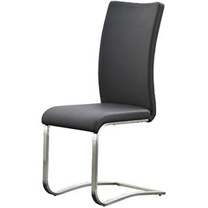 Robas Lund Eetkamerstoel, leer, grijs, tot 130 kg belastbaar, eetkamerstoel, draaistoel met koeienhuid frame, roestvrij staal, comfortabele zithoogte