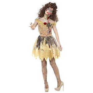 Smiffys Zombie-sprookjeskostuum goudgeel met jurk latex bevestigd