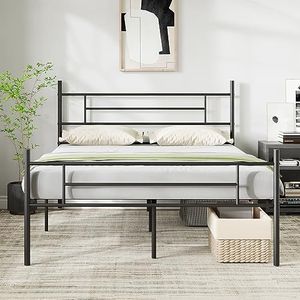 Novilla Bedframe met metalen platform voor matrassen van 160 x 190 cm, opberghoogte onder het bed 30,5 cm, metalen frame, geen lattenbodem nodig, eenvoudige montage, zwart