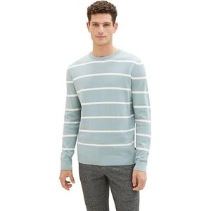 TOM TAILOR 1039689 heren sweater, 34437 - Mint Blue Beige Melange Stripe