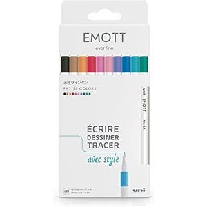 Emott Uni Ball - Uni Mitsubishi Pencil - 10 pastelkleuren - schrijven, tekenen, tracer - punt 0,4 mm - paars, groen, koraal, grijs, snoeproze, zalm, lichtroze, beige, hemelsblauw