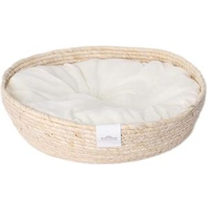 Dehner Hoogwaardig knuffelbed voor een goede nachtrust, diameter 45 cm, hoogte 13 cm, natuurlijk materiaal/pluche, wit/beige