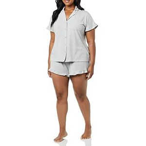 Amazon Essentials Ensemble de pyjama en coton et modal passepoilé à col cranté pour femme (disponible en grande taille), gris chiné, taille M