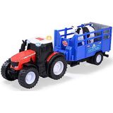 Dickie Toys Massey Ferguson Tractor met dierenaanhanger en koe - boerderijspeelgoedauto met licht en geluid (batterijen inbegrepen), voor kinderen vanaf 3 jaar, 26 cm