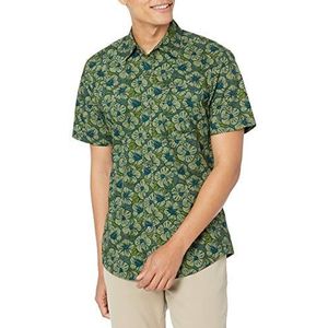 Amazon Essentials Bedrukt overhemd met korte mouwen voor heren, slim fit, olijf hibiscusbloem, maat XS