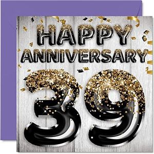 Leuke 39e verjaardagskaart voor echtgenoot, vriend, vrouw, vriendin - glitter ballonnen zwart en goud - verjaardagskaarten van de familie - 39 jaar wenskaarten 145 mm x 145 mm