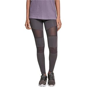 URBAN CLASSICS Tech Mesh Leggings voor dames, transparante mesh-inzetstukken op de benen, elastisch en flexibel materiaal, normale taille, meerdere kleuren, maten: XS - 5XL, Donkergrijs