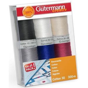 Guetermann Gutermann 734022-1 naaigaren, katoen, maat 30 100, meerkleurig, eenkleurig, 600 stuks