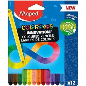 Maped - Innovatieve kleurpotloden COLOR'PEPS INFINITY - 100% gekleurde vulling - geen slijpen nodig - 100% bruikbaar - zacht en zeer aangenaam op papier - 12 stuks