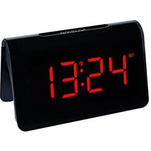 TFA Dostmann wekkerradio Icon, 60.2543.05, wekker met radiografische klok, kunststof, zwart met rode LED-cijfers, voeding