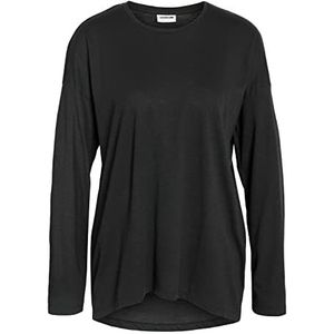 Noisy may Nmmathilde L/S O-hals H/L Top Curve Noos T-shirt voor dames, zwart.