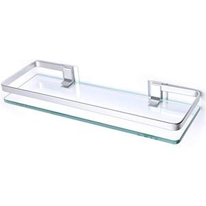 BSM Marketing Rechthoekig 8 mm gehard glazen rek met aluminium rail en wandhouders voor badkamer, slaapkamer, keuken, kantoor