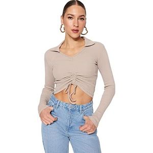Trendyol Woman Slim Bodycon V-hals Knit Blouse Shirt Dames, Mink Color, L, Mink Color