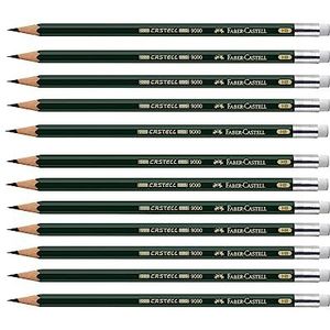 Faber-Castell 205045 Castell 9000 potloden met rubberen punt, hardheid HB, 12 stuks