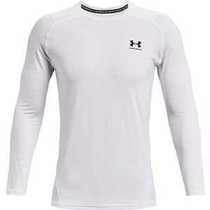 Under Armour UA HG Armour Fitted Ls T-shirt met lange mouwen, sportshirt voor heren en heren, wit/zwart