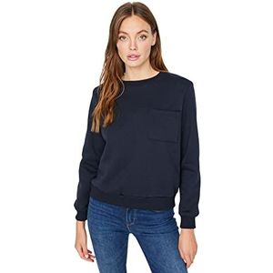 TRENDYOL Sweat-shirt à col rond uni pour femme, Bleu marine, L